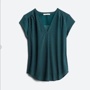 Fun 2 Fun Green Lillian Dotted V-Neck Blouse XL